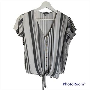 Style Envy M flutter sleeve button front tie top blouse crop career beach boho